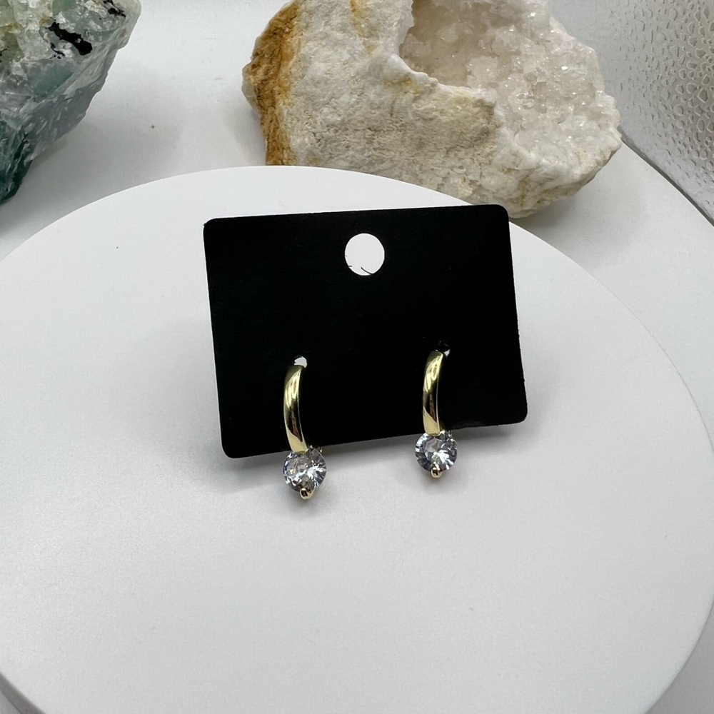925 Silver‎ Gold Tone Zircon Earrings NEW